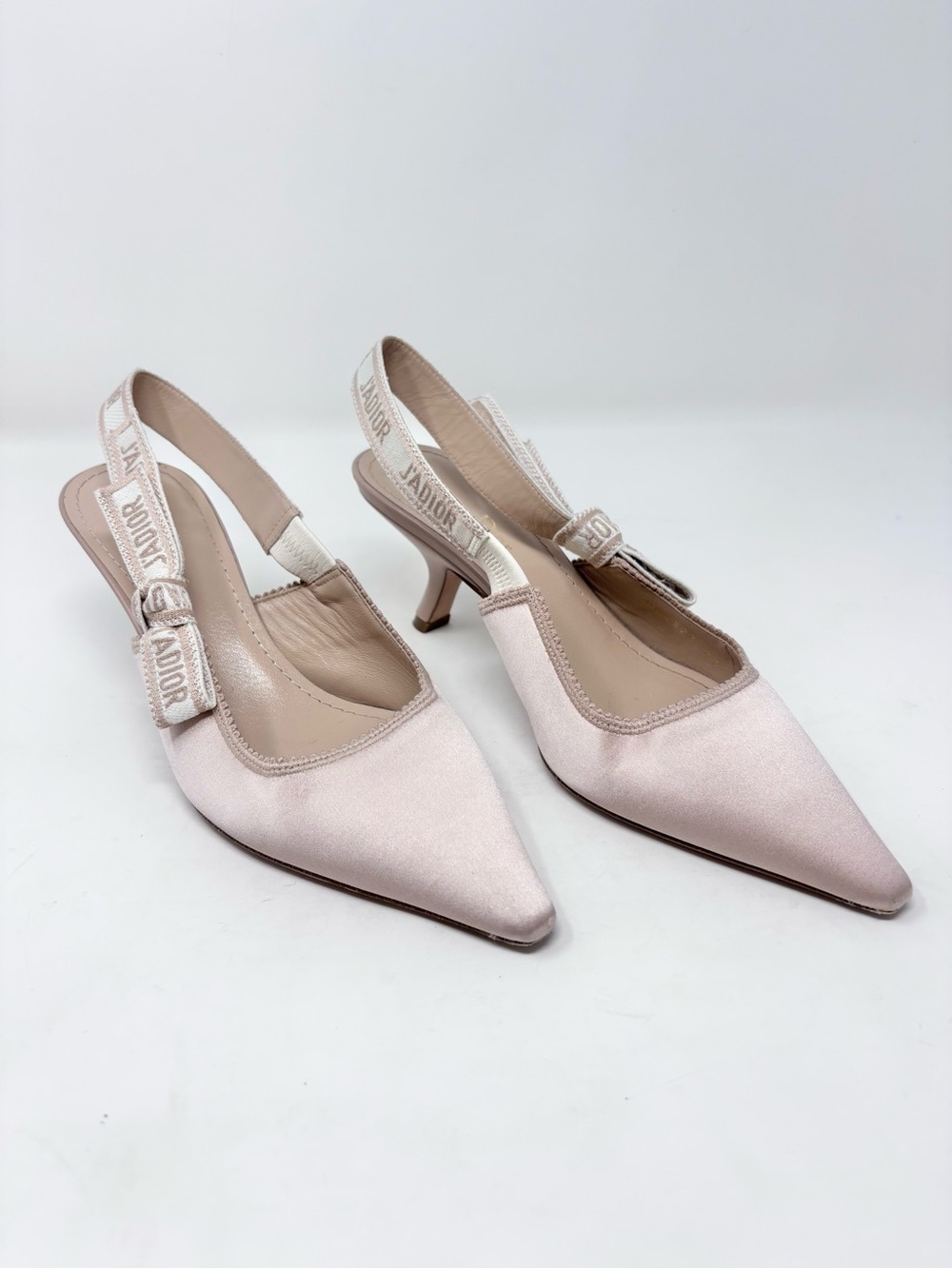 Christian Dior J’Adior Satin Slingback Pump Pink Pointed Toe Bow Pump Size 37 EU